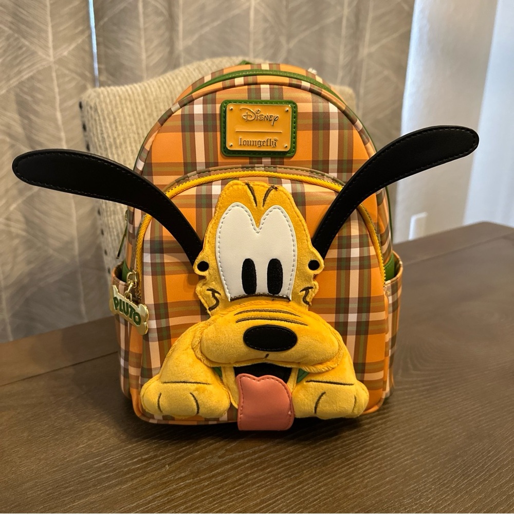 NWT Disney Loungefly Pluto 95th Anniversary Plaid Backpack Moveable Ears Fuzzy - Picture 2 of 10